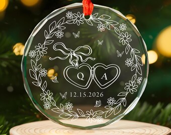 Personalized Engaged Glass  Ornament, Wedding Keepsake Ornament, Wedding Gift for Couple, Engagement Ornament with Names & Date,Engaged Gift