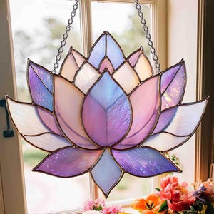 Lotus Flower Stained Acrylic Window Hanging, Lotus Flower Acrylic Suncatcher, Vibrant Spiritual Nature Decor, Home Decor Gift