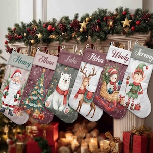 Luxury Vintage Christmas Stocking – Personalized Velvet Stocking with Name, Elegant Family Holiday Decoration