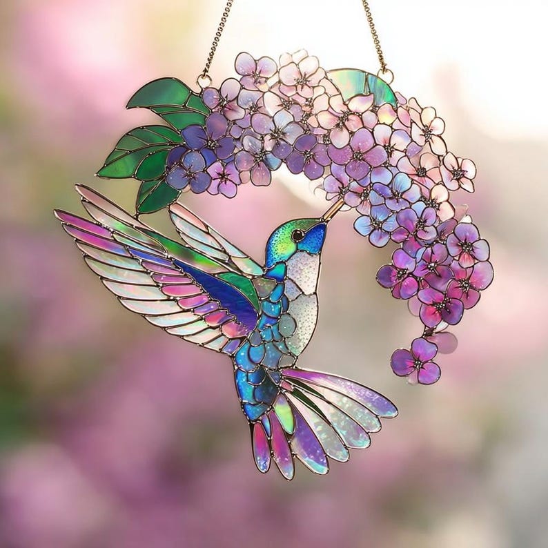 Acrylic Hummingbird Suncatcher, Handmade Window Hanging Decor, Colorful ...