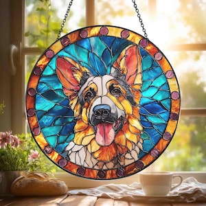 Custom Dog Portrait Stained Glass Suncatcher, Pet Memorial Stained Glass Photo Suncatcher, Memorial Gift for Dog Lovers