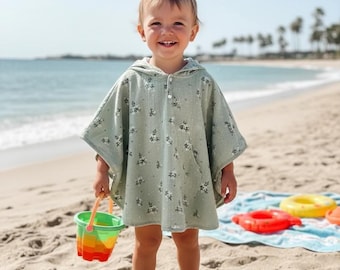 Organic Cotton Hooded Poncho Towel for Kids, Beach Summer Cover-Up