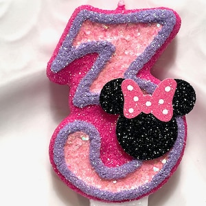 BIRTHDAY CANDLE, Minnie Mouse, first birthday, pink and purple, cake topper, i am one, candle, baby Minnie Bow