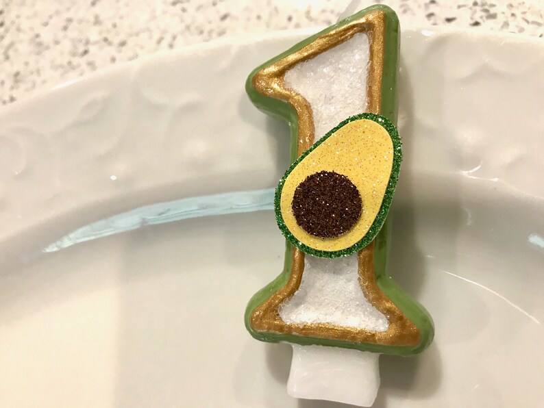 cinco de mayo Avocado first birthday i am one gold candle cake topper baby green BIRTHDAY CANDLE avocado party