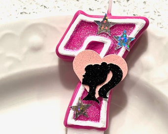 BIRTHDAY CANDLE, Barbie inspired birthday, pink and white, cake topper, girl birthday, princess party