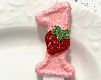 BIRTHDAY CANDLE, Strawberry, first birthday, red pink, cake topper, i am one, candle, baby, strawberry shortcake, berry, garden party
