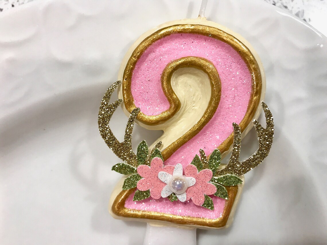 BIRTHDAY CANDLE First Birthday Antlers and Flowers Cake Etsy