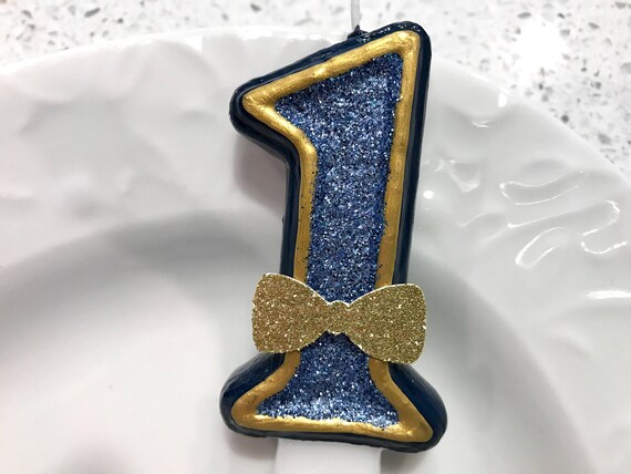 navy and gold bow tie birthday BIRTHDAY CANDLE i am one MR Onederful theme cake topper first birthday
