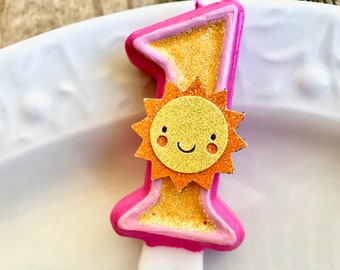 BIRTHDAY CANDLE, first birthday, sunshine, cake topper, i am one,  pink yellow orange, you are my sunshine, smash cake photo prop, birthday