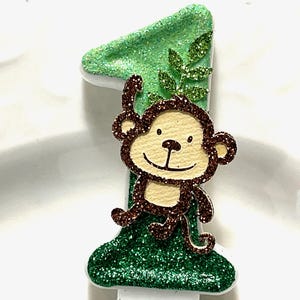 Monkey Birthday Candle: Safari Cake Topper, Glitter Decoration