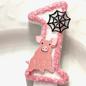 BIRTHDAY CANDLE, Charlotte's Web inspired, first birthday, cake topper, candle, girl birthday, Pig, spider, farm, Some pig