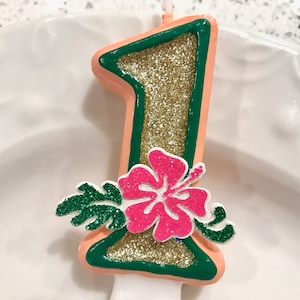 BIRTHDAY CANDLE, Moana inspired candle, hot pink, first birthday, cake topper, i am one, candle, hawaiian party, tropical flower candle