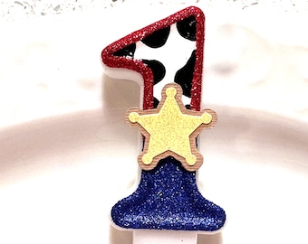 Western Birthday Candle, Hand painted number, Toy Story, Woody
