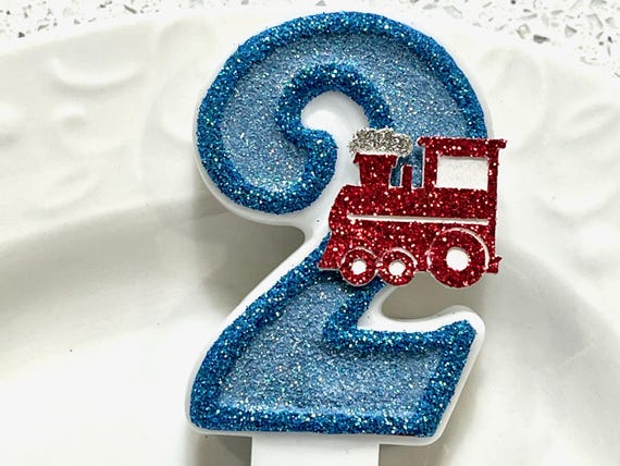 Train Birthday Candle, Glitter Number Two, Keepsake Decoration