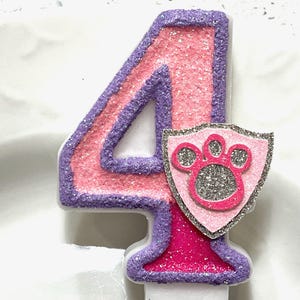 Paw Patrol Birthday Number Candle, Pink and Purple Cake Topper