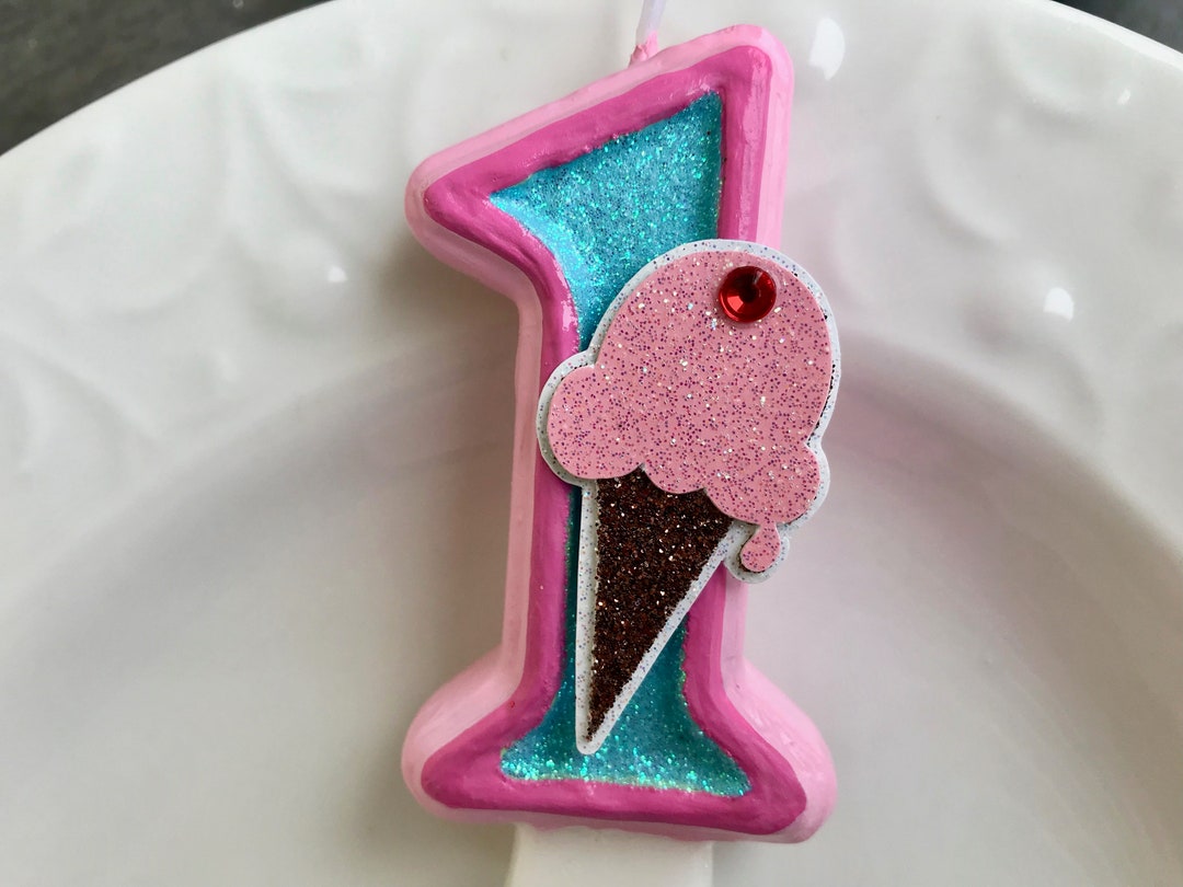 BIRTHDAY CANDLE, Ice Cream Party, First Birthday, Pink, Blue, Cake Topper, I Am One, Candle