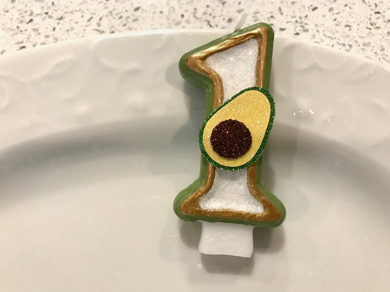 cinco de mayo Avocado first birthday i am one gold candle cake topper baby green BIRTHDAY CANDLE avocado party