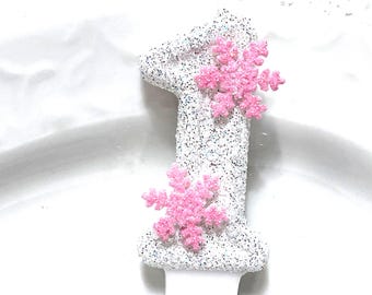 Snowflake Birthday Number Candle, Glittered, winter wonderland, Onederland, Snow