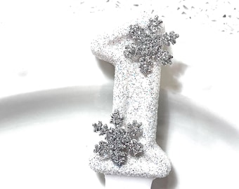 Snowflake Birthday Number Candle, Glittered, winter wonderland, Onederland, Snow