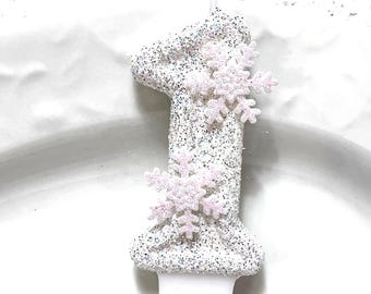 Snowflake Birthday Number Candle, Glittered, winter wonderland, Onederland, Snow