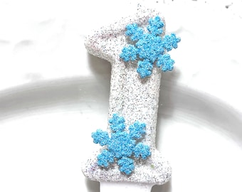 Snowflake Birthday Number Candle, Glittered, winter wonderland, Onederland, Snow