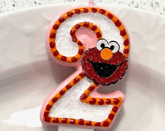 BIRTHDAY CANDLE, Elmo, first birthday, pink and red, cake topper, i am one, candle, baby Elmo