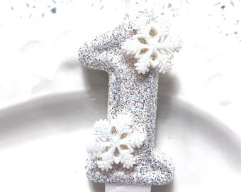 Snowflake Birthday Number Candle, Glittered, winter wonderland, Onederland, Snow