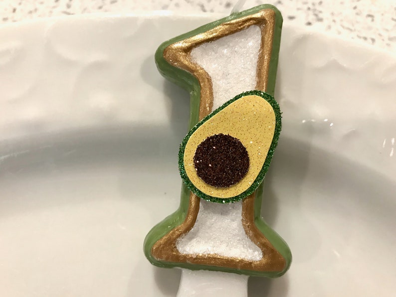 cinco de mayo Avocado first birthday i am one gold candle cake topper baby green BIRTHDAY CANDLE avocado party