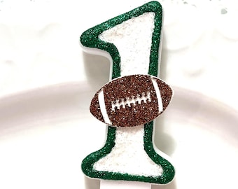 Football Birthday Number Candle, Glitter Cake Topper, Sports Theme