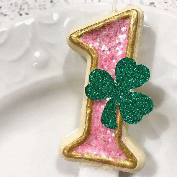 BIRTHDAY CANDLE, first birthday, St Patricks Day, cake topper, i am one, shamrock, clover, March, smash cake photo prop, birthday