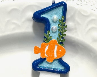 BIRTHDAY CANDLE, Clown fish, Nemo, ocean, fishing, beach, summer, Dory