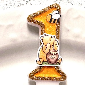 Hand-Painted Pooh Bear Birthday Candle: Keepsake Cake Topper
