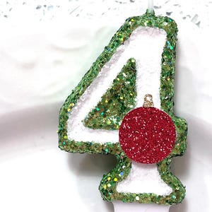 Glittered Number Birthday Candle, Christmas Ornament, Red Green