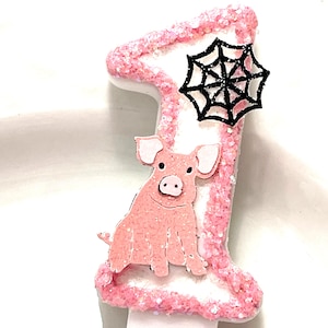 Charlotte's Web Birthday Candle, Pink Pig, Spider, Farm Theme