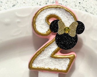 BIRTHDAY CANDLE, Minnie Mouse, first birthday, pink and gold, cake topper, i am one, candle, baby Minnie Bow