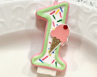 BIRTHDAY CANDLE, Ice cream party, first birthday, pink, blue, cake topper, i am one, candle, ice cream cone, summer birthday, sprinkles