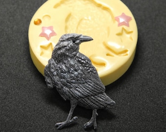 Silicone Crow Mold, Crow Mold, Fondant Crow Mold, Bird Mold, Chocolate Mold, Resin Mold, Polymer Clay Mold, Wax mold, Soap Embed Mold