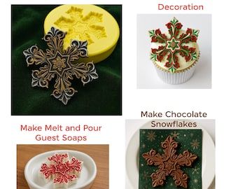 Snowflake Christmas Molds Easy Polymer Clay 2.25" Gifts Ornaments Fondant Wax Soap Miniature Victorian Jewelry Charms Flexible Molds