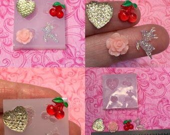 Tiny Flower Silicone Mold Reindeer Faceted Heart Small Polymer Clay Resin Molds Nail Cabochon Wax