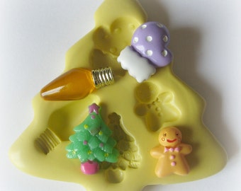 Christmas Tree Silicone Mold Mitten Christmas Light Gingerbread Chocolate Dollhouse Miniature Christmas Fondant Resin Polymer Clay