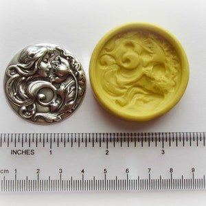 Goddess Fairy Molds Art Nouveau DIY Jewelry Mould 38mm SIlicone Mould Resin PMC Polymer Clay 38mm