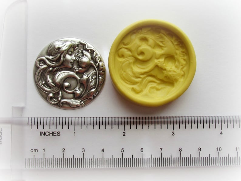 Goddess Fairy Molds Art Nouveau DIY Jewelry Mould 38mm SIlicone Mould Resin PMC Polymer Clay 38mm