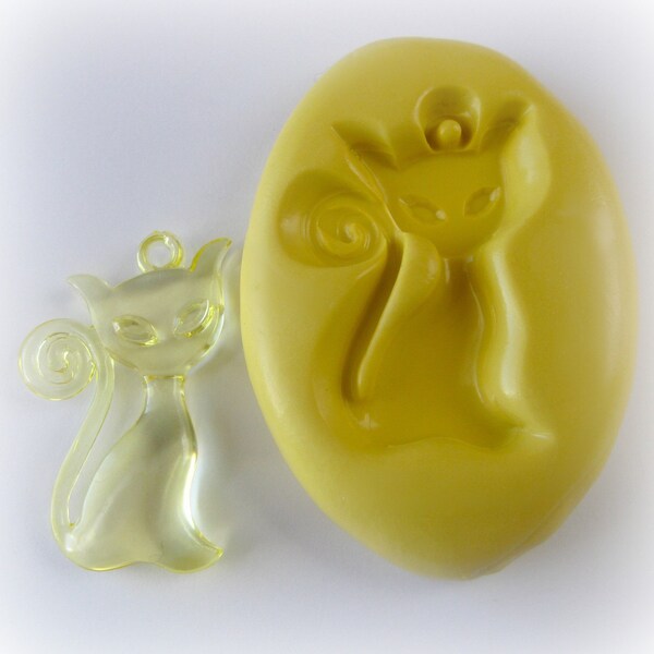 Retro Cat Mold Charm DIY Silicone Mould Resin Fondant Cupcake Topper Mold