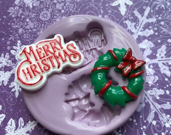 Christmas Wreath Mold, Wreath Cabochon Mold, Fondant, Chocolate Mold, Polymer Clay Mold, Soap Mold, Resin Mold, Merry Christmas