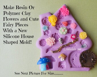 FairyFlower Molds Fairy Charm Dollhouse Mini Mushroom, Flower Resin Mould, Fairy Door, Twig Polymer Clay Owl, Fondant