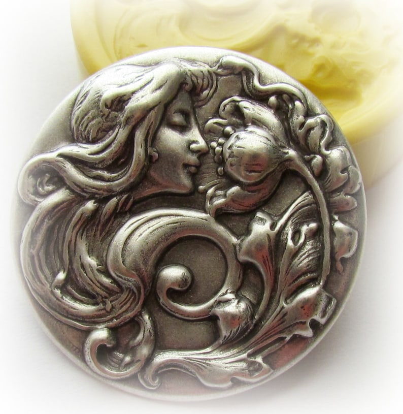 Goddess Fairy Molds Art Nouveau DIY Jewelry Mould 38mm SIlicone Mould Resin PMC Polymer Clay image 2