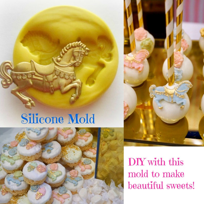 Carousel Horse Mold Mould Resin Clay Fondant Jewelry Charms Flexible Molds image 3