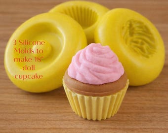 Cupcake Mold 18" Doll Cupcake Cabochon Molds Polymer Clay Mold Resin Cupcake Molds Cupcake Doll Food