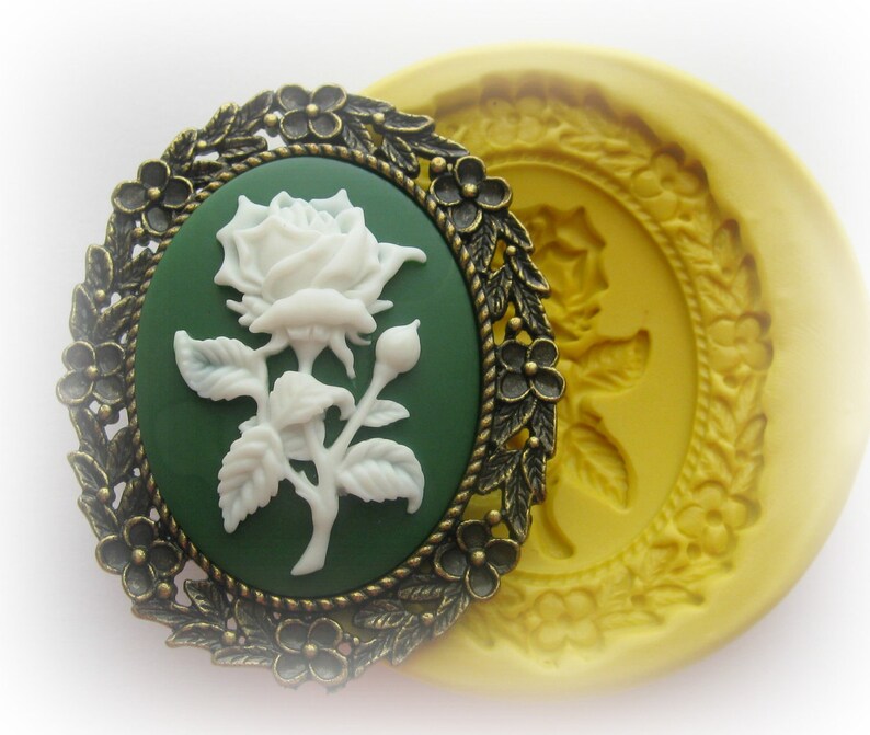 Flower Cameo Mold Silicone Cameo Frame Flexible Mould Polymer Clay Molds Bild 1