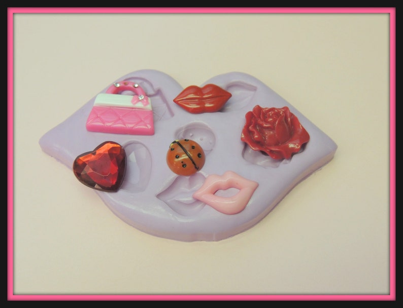 Silicone Purse Mold Lips Mold Heart Purse Ladybug Rose Silicone Molds Resin Polymer Clay Fondant Clay Molds Fondant Chocolate Molds